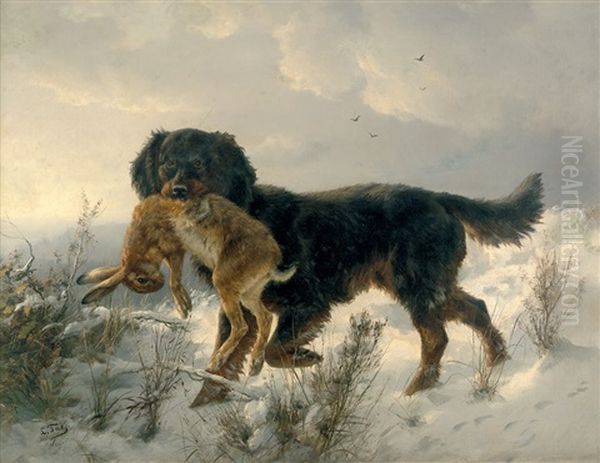 Winterlandschaft Mit Apportierhund - view 1