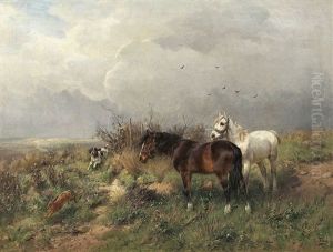 Landschaft Mit Zwei Pferden Und Jagdhund Landschaft Mit Zwei Pferden Und Jagdhund