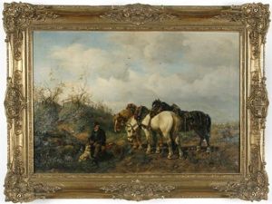 Fuhrmann Mit Seinen Pferden Bei Der Rast by Ludwig Benno Fay