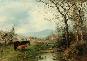 Autumn Landscape With Horses Near A Village Autumn Landscape With Horses Near A Village