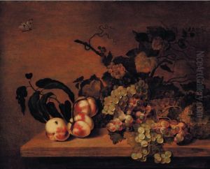 Nature Morte Aux Peches, Raisins Etpapillons by Bartholomeus Assteyn