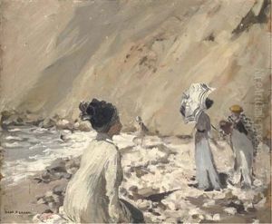 The Bathers (+ A Sketch Of A Bather Wrapped In A Checked Shawl, Under An Umbrella, Verso) by Hilda Fearon
