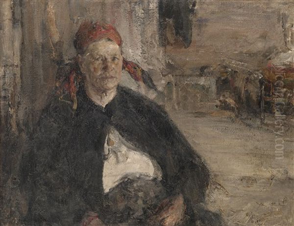 Peasant Woman Sitting On A Trunk - view 1