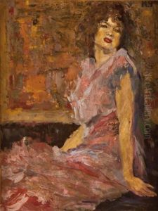 Portrat Einer Dame In Einem Rosa Kleid by Nicolai Ivanovich Fechin