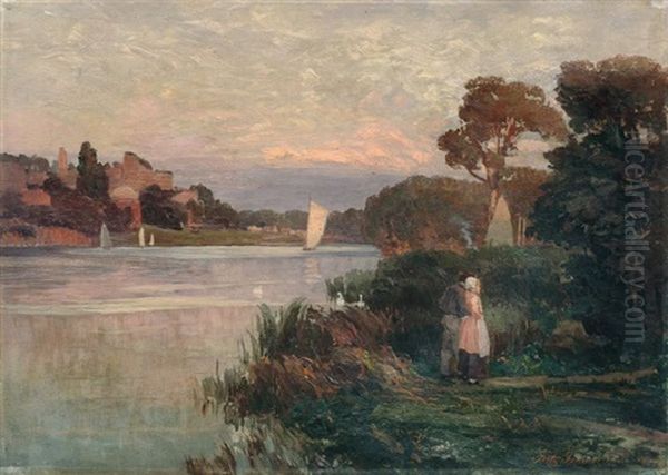 Abendliche Fluslanschaft Mit Liebespaar - view 1