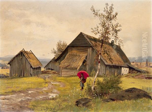 Motiv Aus Dem Bohmerwald Mit Figurlicher Staffage - view 1