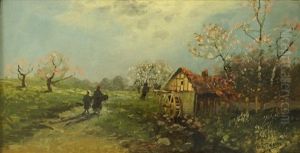 Fruhlingslandschaft Mit Muhle Und Personenstaffage Fruhlingslandschaft Mit Muhle Und Personenstaffage