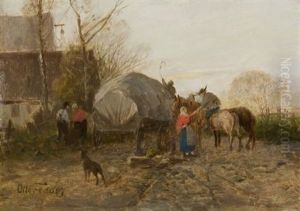 Partie Auf Dem Land, Beim Abtransport Der Heuernte by Otto Fedder