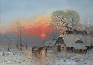 Winterliche Landschaft Mit Heimkehrenden Jagern by Otto Fedder