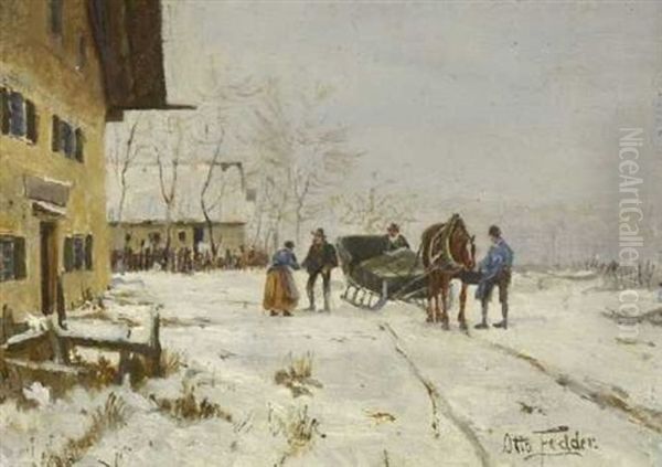 Halt Des Pferdeschlittens Vor Dem Bauernhaus - view 1