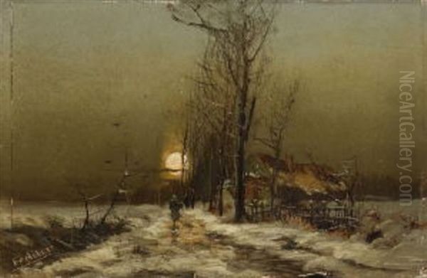 Winterlandschaft Mit Bauernhaus Und Wanderern - view 1