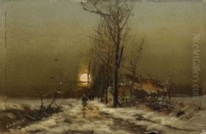Winterlandschaft Mit Bauernhaus Und Wanderern Winterlandschaft Mit Bauernhaus Und Wanderern