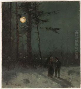 Paar Bei Nachtlichem Spaziergang Am Waldesrand by Otto Fedder