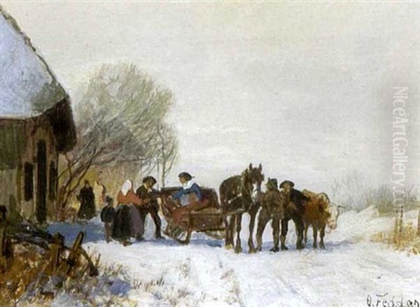 Pferdeschlitten Vor Dem Bauernhaus In Winterlandschaft - view 1