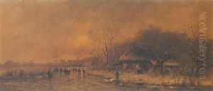 Wintervergnugen: Schlittschuhlaufer Auf Dem Zugefrorenen Teich by Otto Fedder