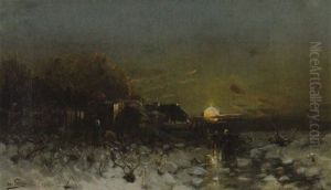 Winterliche Mondscheinlandschaft by Otto Fedder