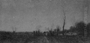 Pferdewagen In Landschaft by Otto Fedder