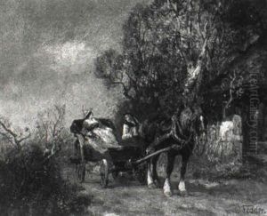 Bauernpaar Mit Pferdekutsche Auf Der Landstrase by Otto Fedder