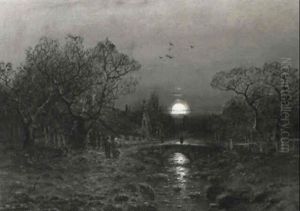 Dorfansicht Im Mondlicht by Otto Fedder