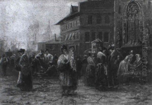 Markttreiben Auf Dem Platz Vor Einer Gotischen Kirche - view 1