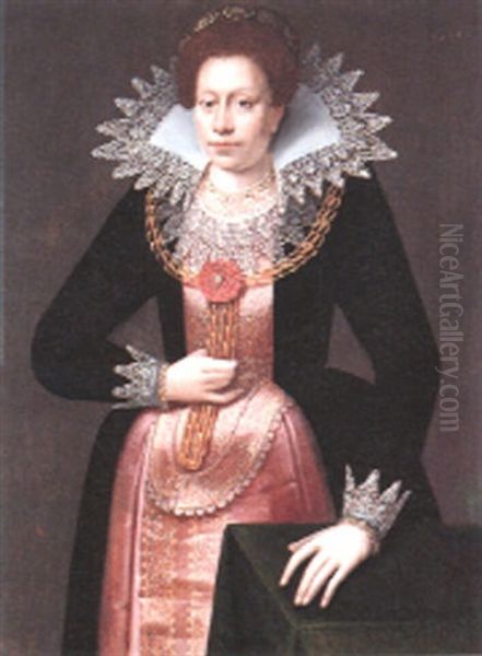 Portrait Of A Lady (member Of The Rippenda Family?) Standing Three-quarter Length Beside A Table - view 1