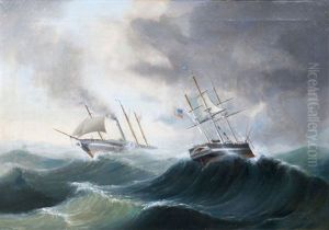 Begegnung Amerikanischer Schiffe In Schwerer See by Carl Justus Harmen Fedeler