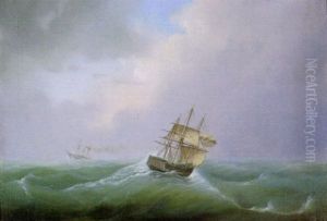 Vollschiff Und Dampfsegler In Sturmischer See