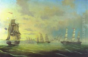 Die Barken "mimi", "schlosser" Und Das Vollschiff "o. Thyen" Vor Den White Cliffs Of Dover by Carl Justus Harmen Fedeler