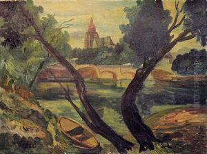 Eglise Dans Un Paysage by Adolphe Feder