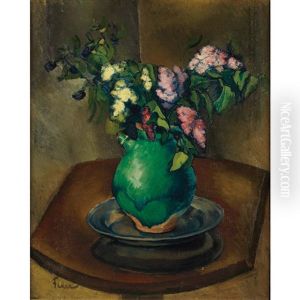 Still Life Of Lilacs In A Green Jug by Adolphe Feder