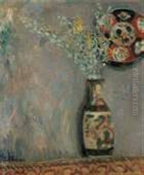 Vase De Fleurs Au Plat De Faience - view 1