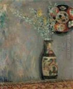 Vase De Fleurs Au Plat De Faience by Adolphe Feder
