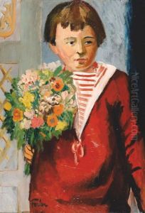 A Girl With Flowers by Adolphe Feder