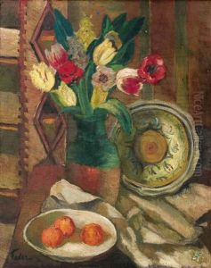 Still Life With Flowers And Fruits by Adolphe Feder