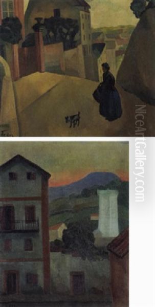 Street Scene With Woman And Dog - view 1