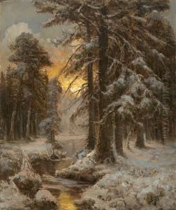 Sunset In The Winter Forest by Simeon Fedorovich Fedorov