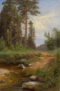Forest Landscape With A Brook by Simeon Fedorovich Fedorov