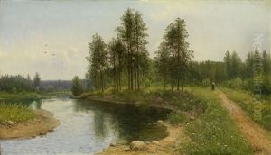 River Landscape With A Figure by Simeon Fedorovich Fedorov