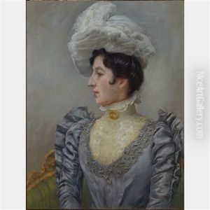 Elegant Russian Beauty In A Feathered Hat by Pavel Andreevich Fedotov