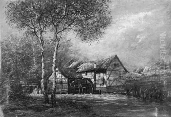 Watermill With Figures In A Forest Clearing - view 1