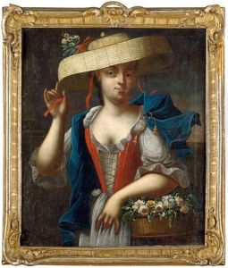 Bildnis Einer Dame Als Flora, In Landlicher Tracht Mit Strohhut Und Blumenkorb