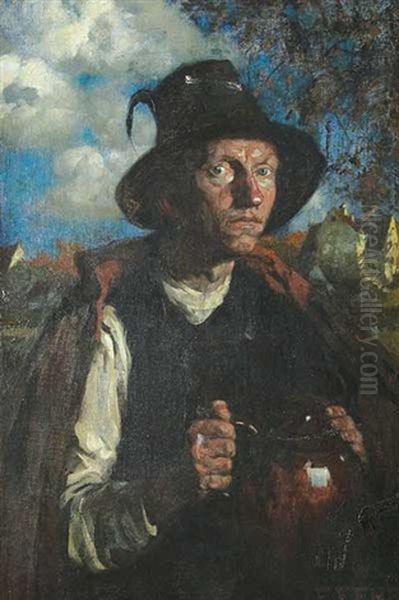 Bauer Mit Krug, Im Hintergrund Hauser - view 1