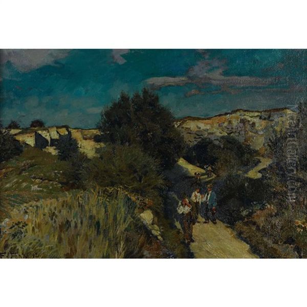 Sonniger Weg Mit Arbeitern - view 1