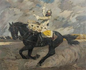 Trommelnder Kavallerist Zu Pferde by Friedrich Fehr