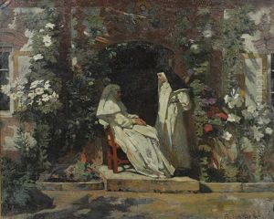 Sommer Im Klosterhof. Zwei Nonnen Im Gesprach