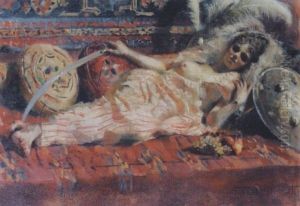 Halbakt Auf Marokkanischem Diwan by Friedrich Fehr