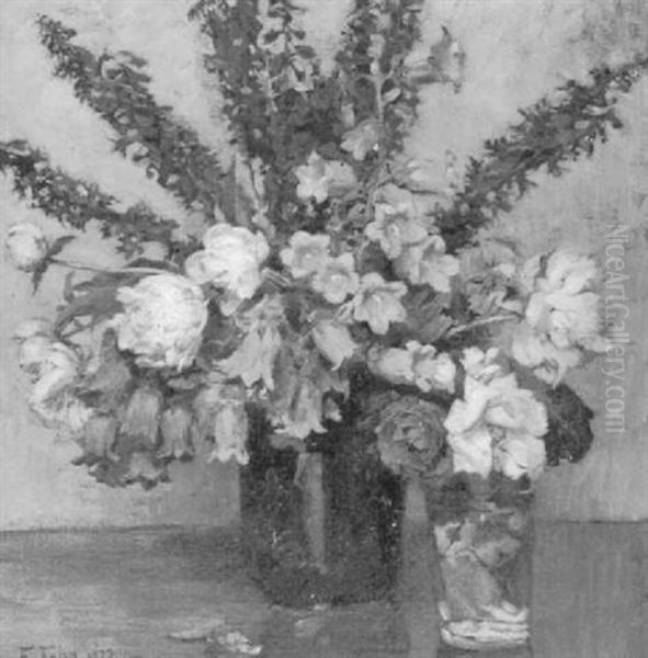 Stilleben Mit Rosen, Rittersporn Und Glockenblumen - view 1