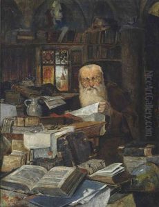 A Rabbi Scholar In His Study by Julius Fehr