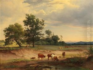 Open Landscape With Herdsman Resting Near Modling