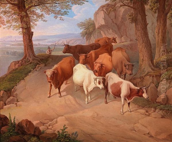 Herd And Herdsman In An Open River Landscape - view 1